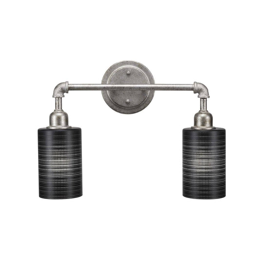 Toltec Lighting 182-as-4069 Vintage 2 Light Bath Bar shown in Aged Silver Finish with 4 Black Matrix Glass LMK3_S0XWW00