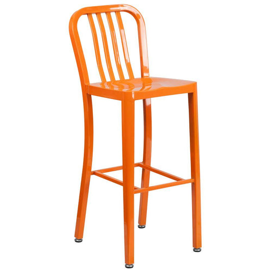 Alamont 30 High Orange Metal Indoor-Outdoor Barstool with Vertical S ETX6_X1UFD72