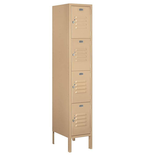 Salsbury Industries 64155TN-U Standard Metal Locker - Four Tier - 1 Wide - 5 Feet High - 15 Inches Deep - Tan - Unassembled ASF0_J8JVQ74