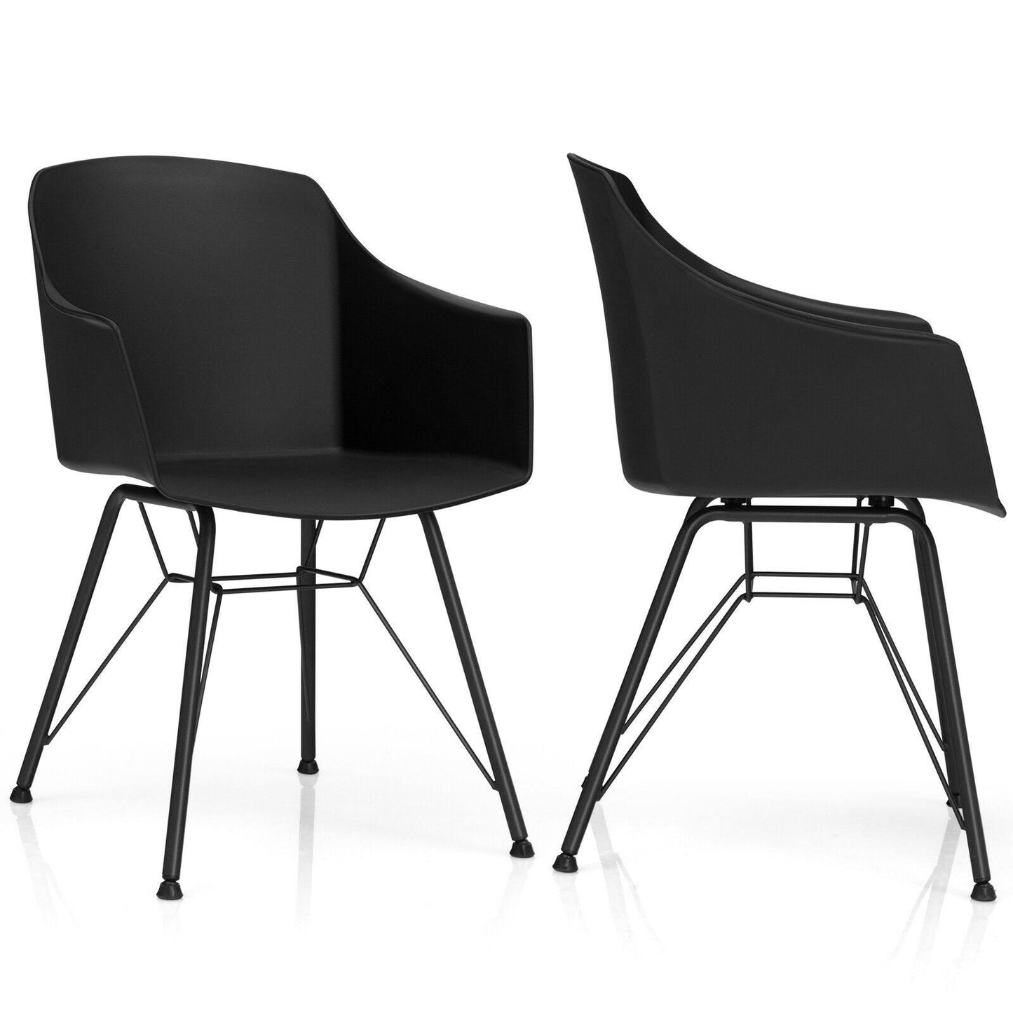 Set of 2 Metal Frame Modern Molded Shell Plastic Dining Chair - 19x22x 19x22 x 32x22 (L x W x H) - Black SMZ3_V7ORO16