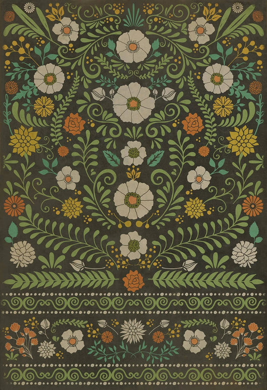 Spicher and Company 5&0x22 x 5&0x22 Square Green/Ivory Round/Square Vintage Vinyl Floor Cloths The Arranger of Disorder Area Rug ROQ2_K4PIY69