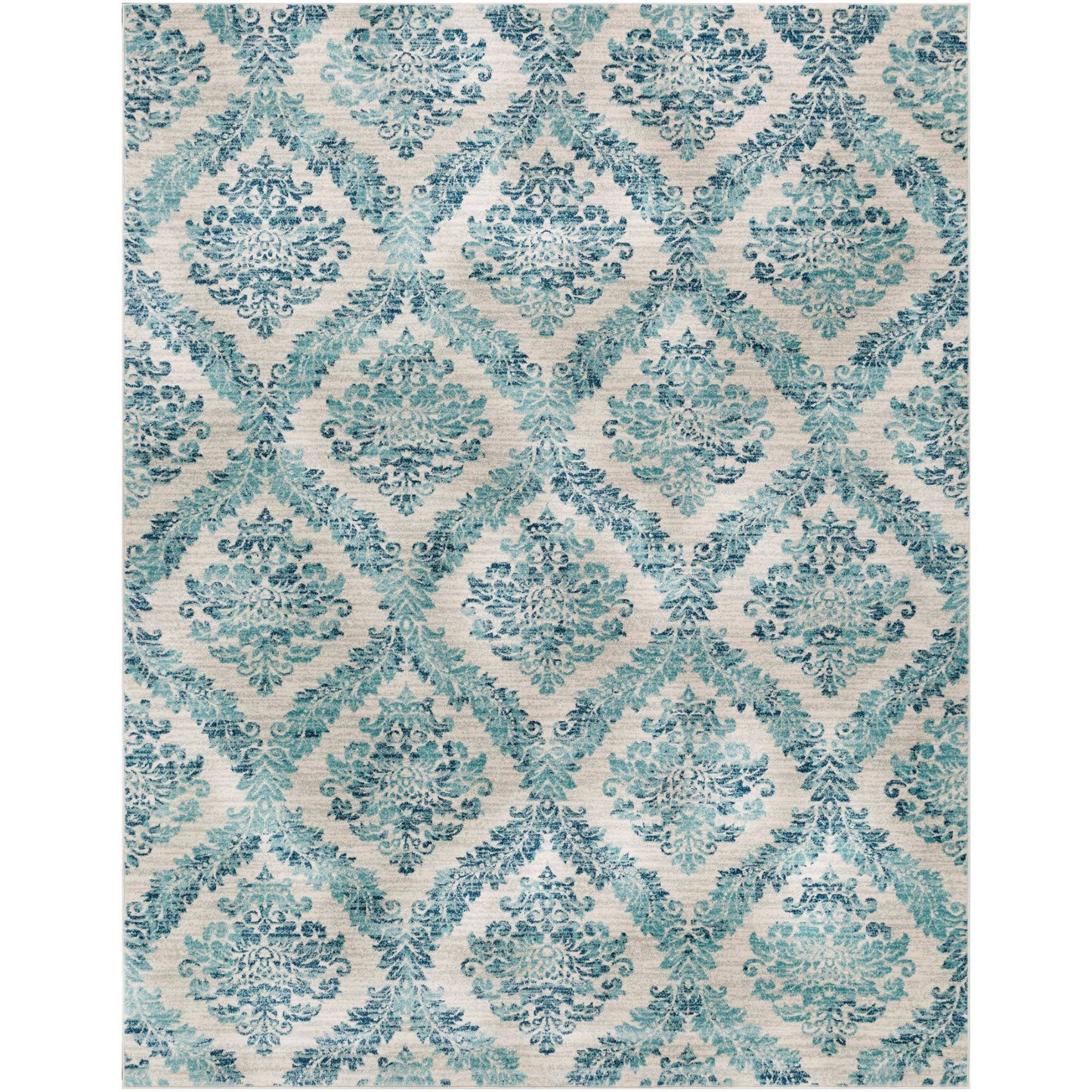 Tiwari Home 9&3x22 x 12&6x22 Ogee Patterned Blue and Beige Rectangular Machine Woven Area Rug DYO0_Z3VAY15