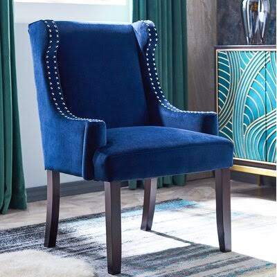 Arcola 36x22 Wide Velvet Wingback Chair Mercer41 Fabric: Blue Velvet XOG5_C5HBF82