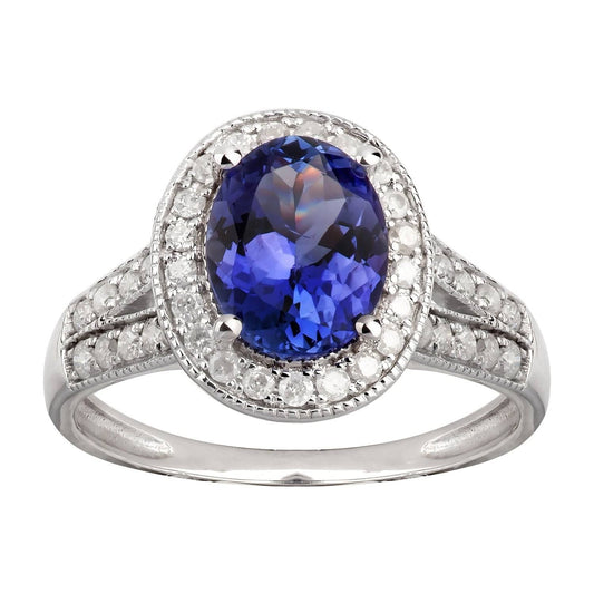 14K White Gold 2.51 Carat tw Genuine Tanzanite and Diamond Split Shank Ring - 6 OAG0_U7PWF71