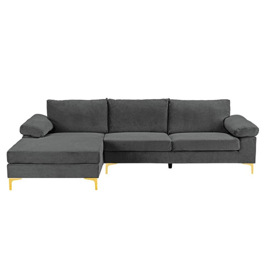 Amanda Modern Velvet Large Sectional Sofa with Gold Legs - Dark Grey AME9_R0PQD75