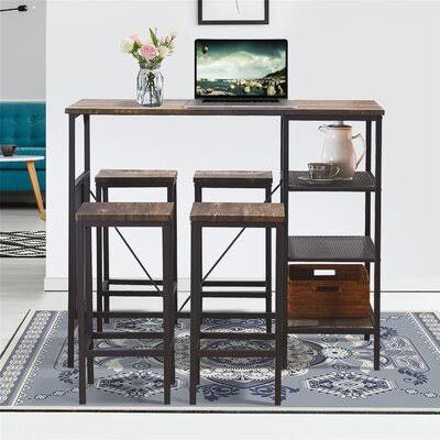 5 Piece Counter Height Dining Table Set, Industrial Style Bar Pub Table with 4 Backless Bar Stools for Home, Gray-Brown Finish 1 UNU7_C2QBZ09