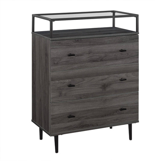 Walker Edison Modern Glass Top 3-Drawer Accent Console - Slate Grey TQE7_L2AIV03