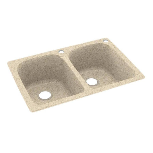 Swan Dual-Mount Solid Surface 33 in. x 22 in. 2-Hole 50/50 Double Bowl Kitchen Sink in Bermuda Sand DLS4_E0FGF81