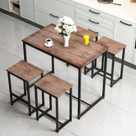 5 Piece Dining Set for 4 Rustic Kitchen Counter Height Pub Table Set with 4 Stools, Brown QKS5_K6JCI55