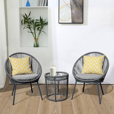 Shuai Round 2 - Person 17.7x22 Long Bistro Set with Cushions George Oliver Frame Color: Gray IEH1_D7DDD39