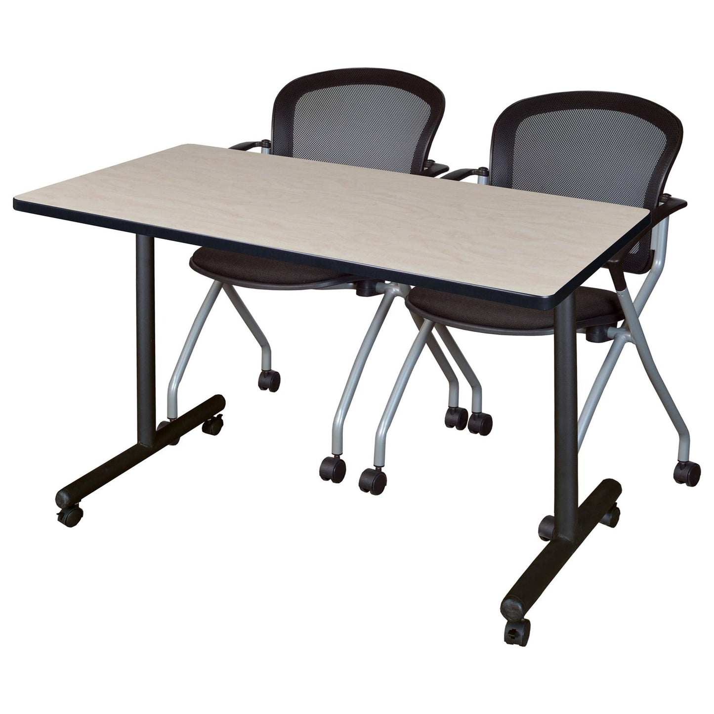 48x22 x 24x22 Kobe Mobile Training Table- Maple  2 Cadence Chairs- Black RIY8_W6PWV10