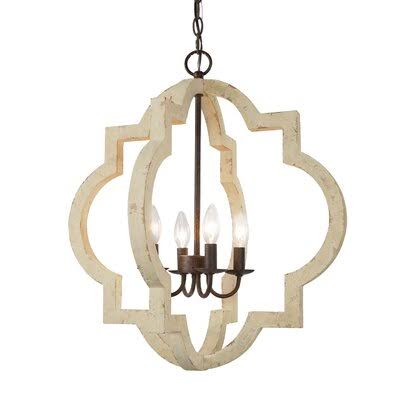 Thomasin 4 - Light Lantern Geometric Chandelier with Wood Accents Gracie Oaks BOC2_X4ONH12