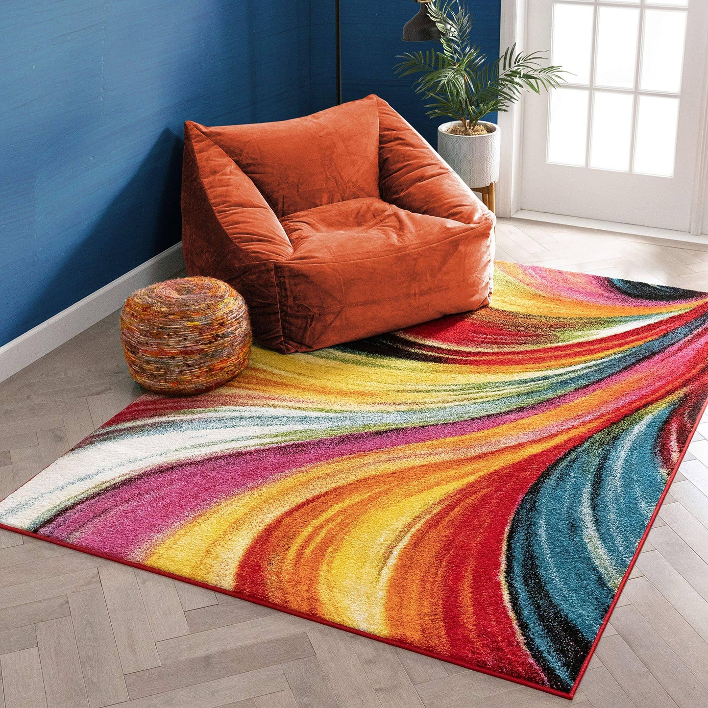 Aurora Multi Red Yellow Orange Swirl Lines Modern Geometric Abstract Brush Stroke Area Rug 5 x 7 ( 5&3 inch x 7&3 inch ) Easy Cl RMI6_Y7XTH92