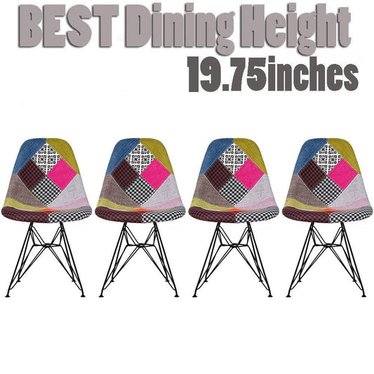 Set of 4 Modern Color Seat Height Dsw Molded Armless Plastic Dining Room Chairs Black Wire Eiffel Dowel Legs - Multi QPR8_G9QBZ00