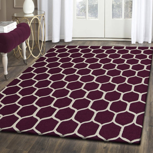 Superior Honeycomb Hand Tufted Wool Area Rug, Beige DBN8_H6QOP14