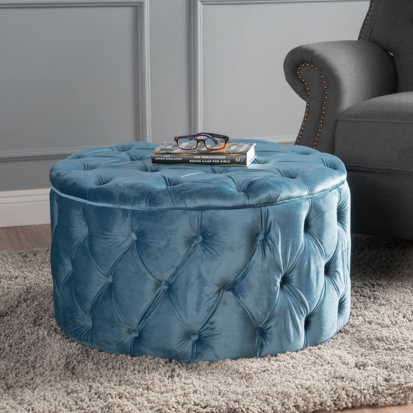 Zuma Aqua New Velvet Ottoman - Baby Blue OIX4_Z3GJU53