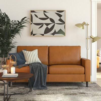 Alison 72x22 Faux Leather Square Arm Sofa Industrial Lodge Home Fabric: Camel Faux Leather GOF8_F8BWF53