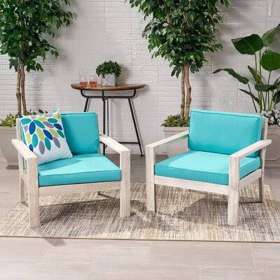 Stinchcomb Outdoor Patio Chair with Cushions Ivy Bronx Frame Color: Light Gray, Cushion Color: Teal NIL9_A4DFE73