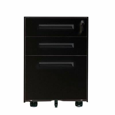 3-Drawer Mobile Metal File Cabinet with Lock and Keys, Black Inbox Zero Color: Black VNS9_P6URS67