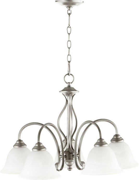 5 Light 24 inch NOOK Chandelier in Nickel with Faux Alabaster Shade QKN3_S3QHA07