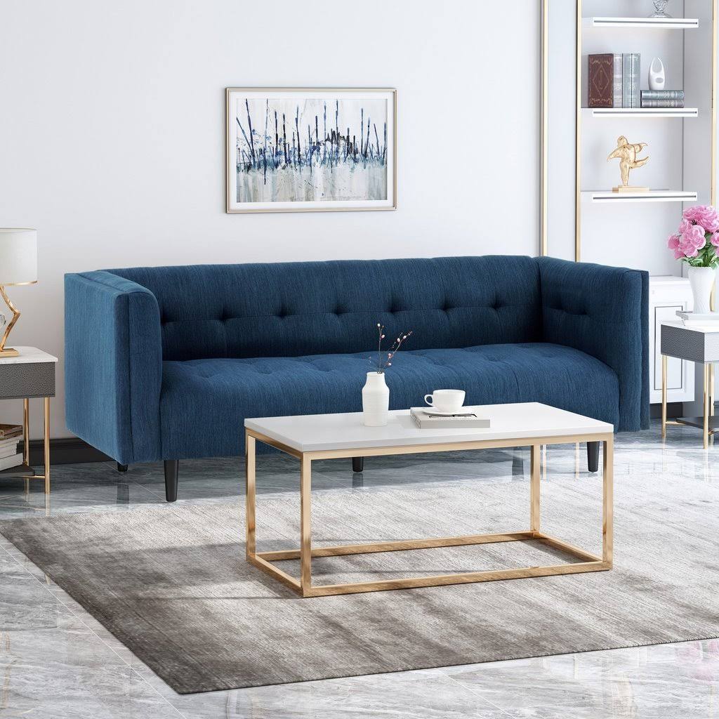 Sofa Mid-Century Modern Fabric Upholstered Tufted 3 Seater Navy Blue HTL2_R7ZYS20