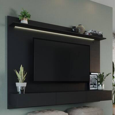 Sunseri Solid Wood Floating Entertainment Center for TVs Up to 70x22 Ivy Bronx Color: Black GQL5_X3LMH11