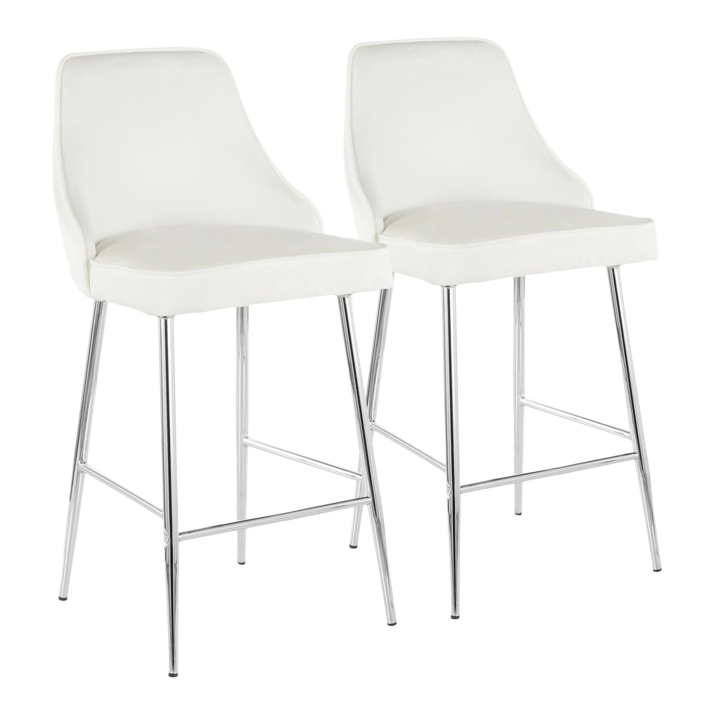 Set of 2 White Velvet and Silver Upholstered Marcel Counter Stool, 36.50 REI2_G9TUU44