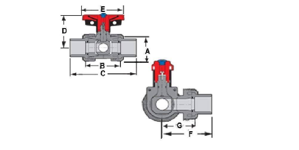 Spears 5022L1-012 PVC Schedule 80 L-Pattern Horizontal Diverter Ball Valve, Socket EPDM, 3.2cm DRX5_M3DES23