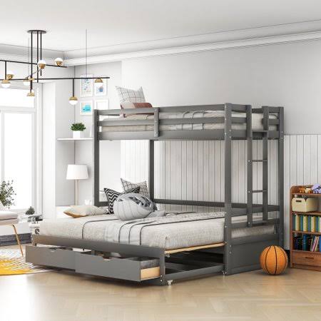 Twin Over Twin/Full/King Bunk Bed , Convertible Down Bed, Gray QSA9_L9DAP00