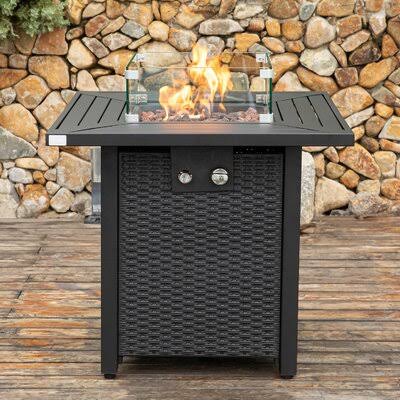 31&& H x 28&& W Iron Propane Outdoor Fire Pit Table with Lid Latitude Run Finish: Black TIT5_U0IJB52