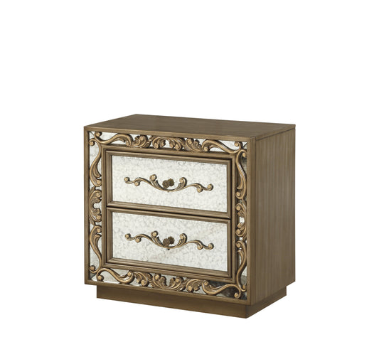 32x22 x 18x22 x 28x22 Antique Gold and Mirrored Poplar Nightstand UPJ8_O5GRL22