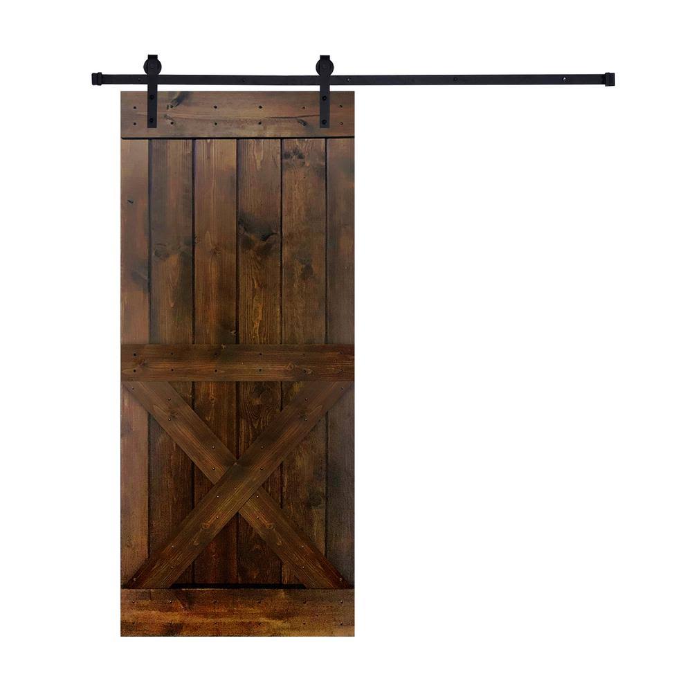 Akicon Paneled Wood Dark Brown Barn Door with Hardware Kit -Single Door - 36x22 - MX Style HQE5_U2CTW42