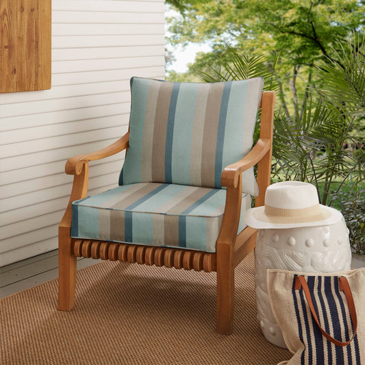 Sunbrella Indoor/Outdoor Pillow and Cushion Set, Corded - 25x22 x 25x22 x 5x22 - Gateway Mist TCA6_P8GPM64