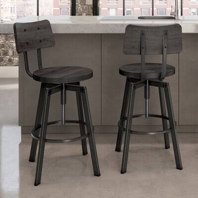 17 Stories Karly Adjustable Height Bar Stool - Upholstery: Medium Dark Gray, Finish: Semi-Transparent NXJ8_M3KHH10