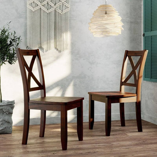 2pcs X-Back Wood Breakfast NOOK Dining Chairs for Small Places, Brown - Set of 2 FOR3_T7VFP68