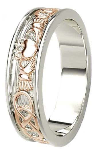 White  Rose Gold Celtic Claddagh Band Ring Ladies JPI9_Z2JVY29