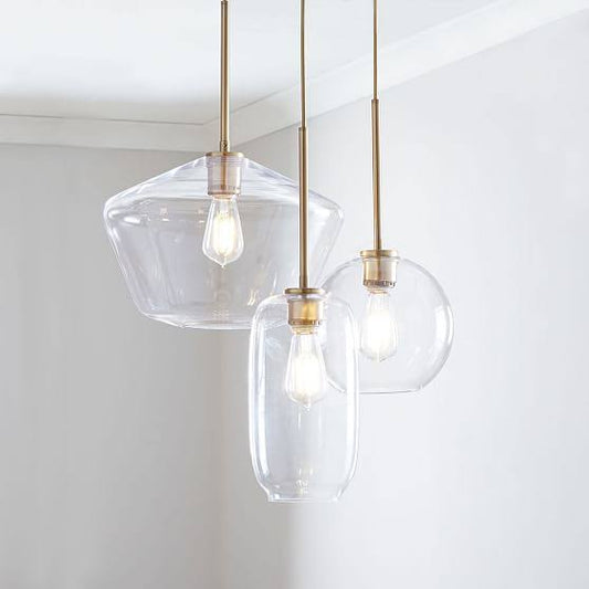 Sculptural 3-Light Chandelier, Mixed Shape Mixed size, Clear, Brass, BIQ5_O7SMV76