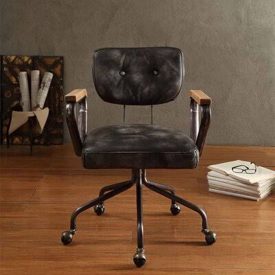 Acme Hallie Office Chair in Vintage Black Top Grain Leather 92411 17 Stories MRG3_G0FDW16