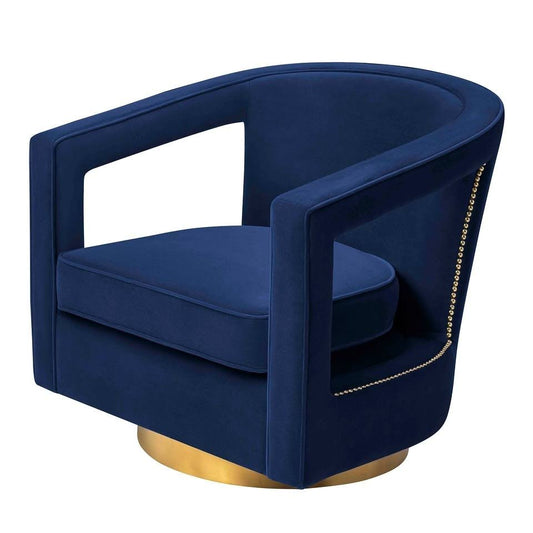 Stark Modern Textured Velvet Upholstered Swivel Accent Chair with Brushed Gold Base - Navy/Gold EHM0_L4WCQ75