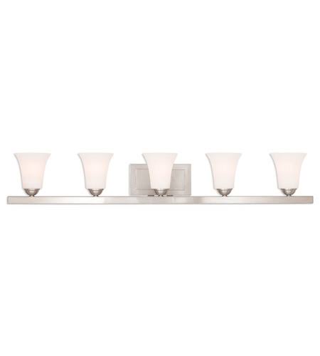 World of Crystal Bathroom Vanity 5 Light with Satin Opal White Brushed Nickel Size 43in 500 Watt WC138739 SHS0_F1XFC18