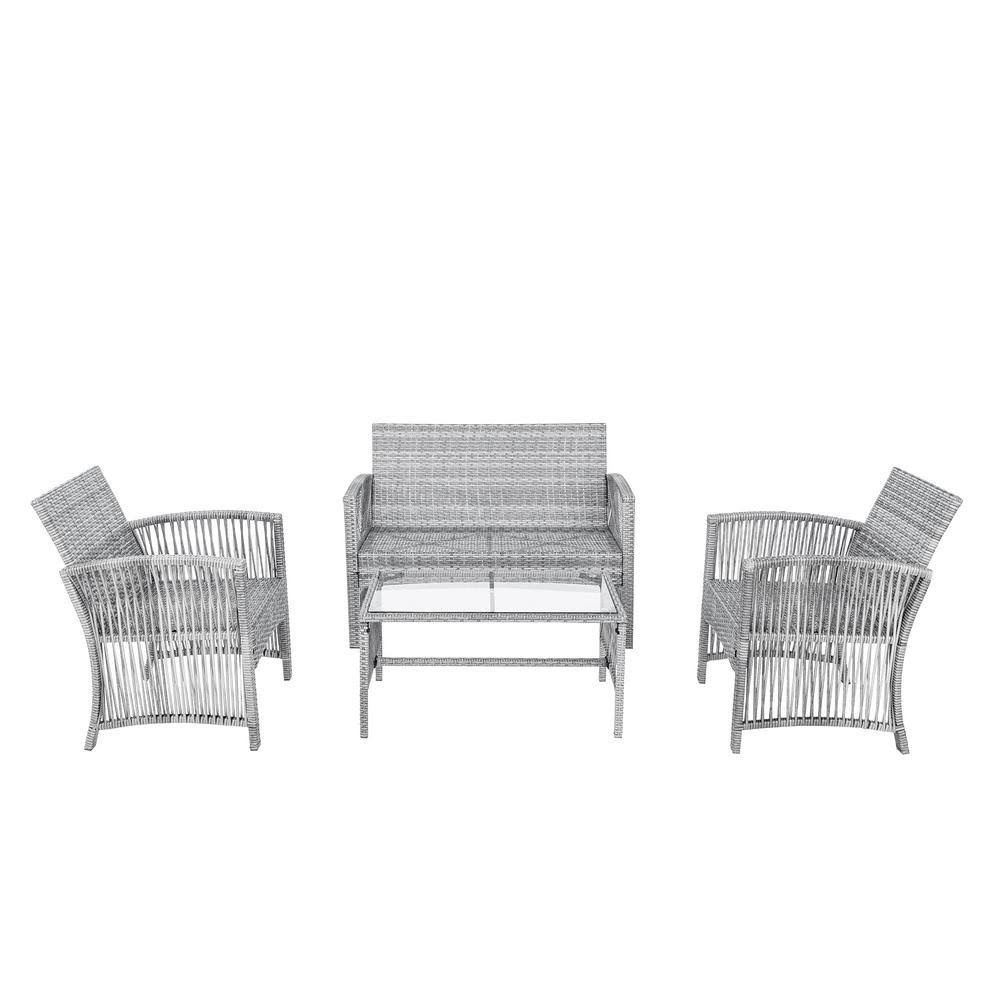 4-Piece Outdoor Furniture Gray Rattan Sofa Set with Beige Cushion DFY6_Y3BNO03