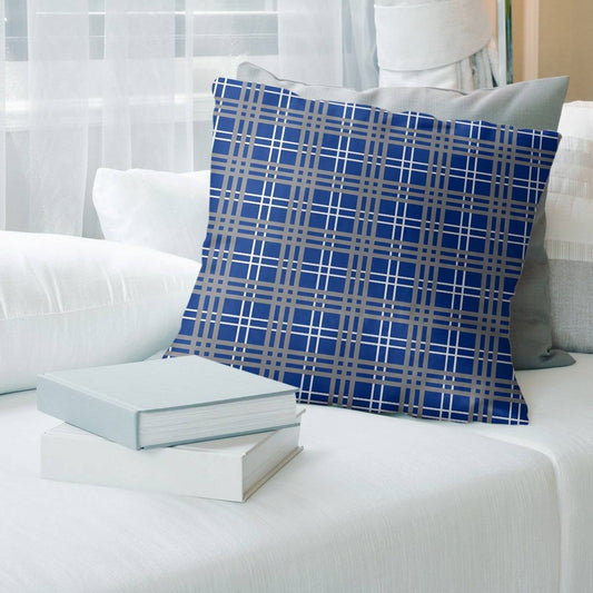 Seattle Throwback Football Luxury Plaid Accent Pillow-Faux Linen - 26 x 26 - Blue/White/Silver CTY2_A1HZL74