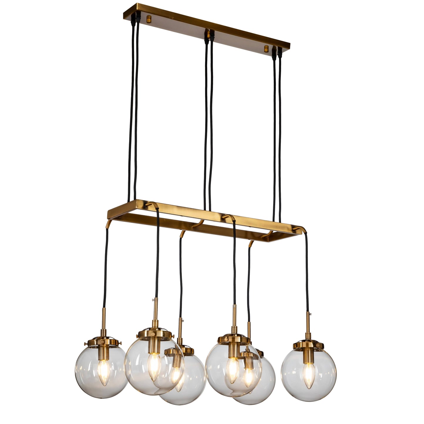 Aloa Decor 6-Light Modern Clear Glass 2-Tier Globe Chandelier - Antique Bronze Square Frame QIY6_G6UWG67