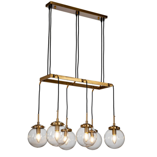 Aloa Decor 6-Light Modern Clear Glass 2-Tier Globe Chandelier - Antique Bronze Square Frame QIY6_G6UWG67