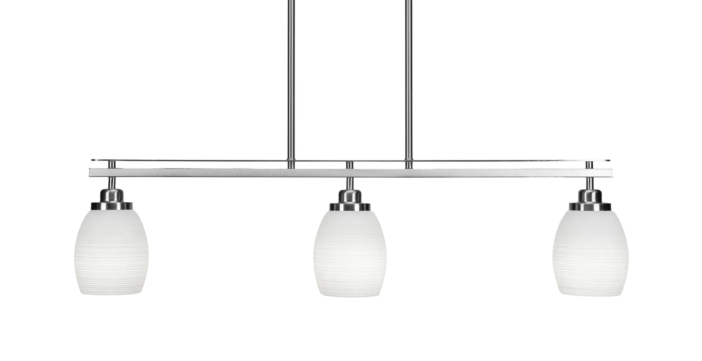 Toltec Lighting 2636-bn-4021 Odyssey 3 Island Light shown in Brushed Nickel Finish with 5 White Matrix Glass AJE9_C8KCT40