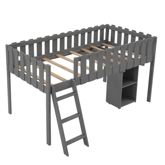 Twin Size Loft Bed with Desk and Cabinet - Grey RFN7_I0QYJ79