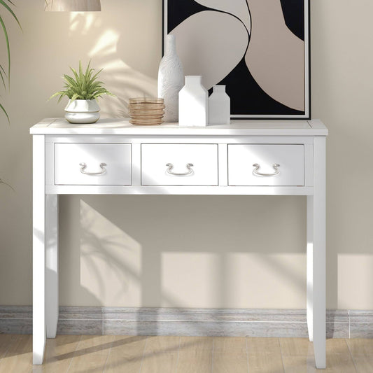 39&& Console Table Sofa Table for Living Room with 3 Drawers, White - Wood VJO4_V2PBP65