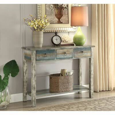 Acme Glancio Console Table in Antique White  Teal 97257 Longshore Tides BZU3_S4GJK01