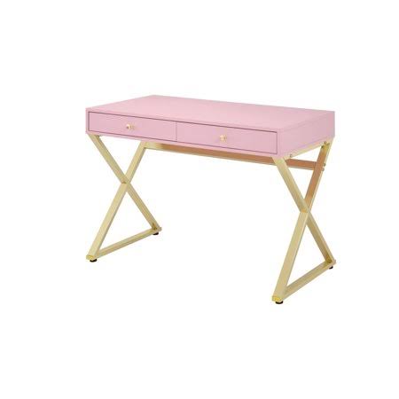 42*19*31in Coleen Desk, Wood Desk with Metal Leg ,2-Drawer Desk for Dedroom Pink  Gold, Size: 18 x 15 BOZ7_J5EKX66