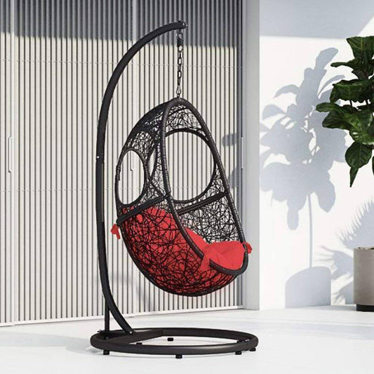 Zuri Furniture Modern Malaga Black Basket Swing Chair Red Cushion with Stand XQN7_O9QYN23